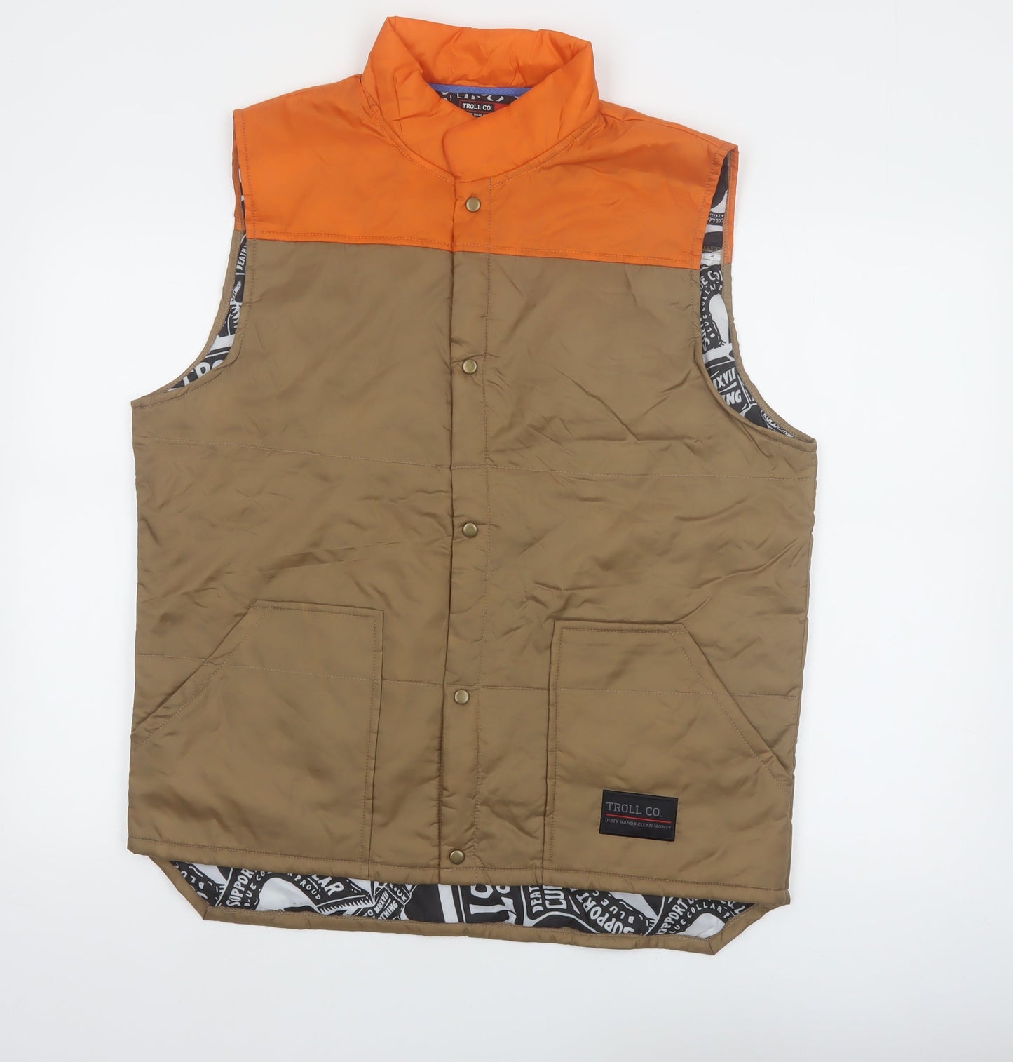 Troll Co. Men's Brown Orange Lined Workwear Bodywarmer Waistcoat L