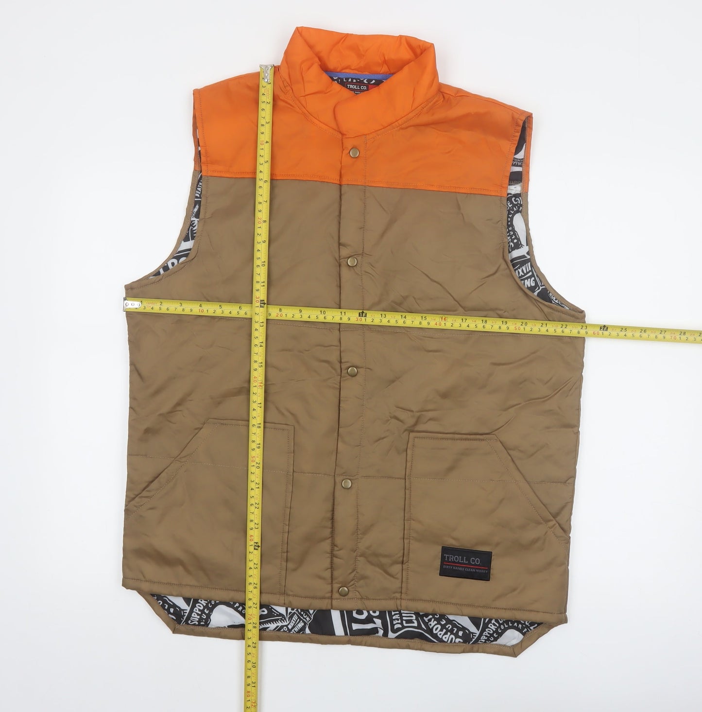 Troll Co. Men's Brown Orange Lined Workwear Bodywarmer Waistcoat L
