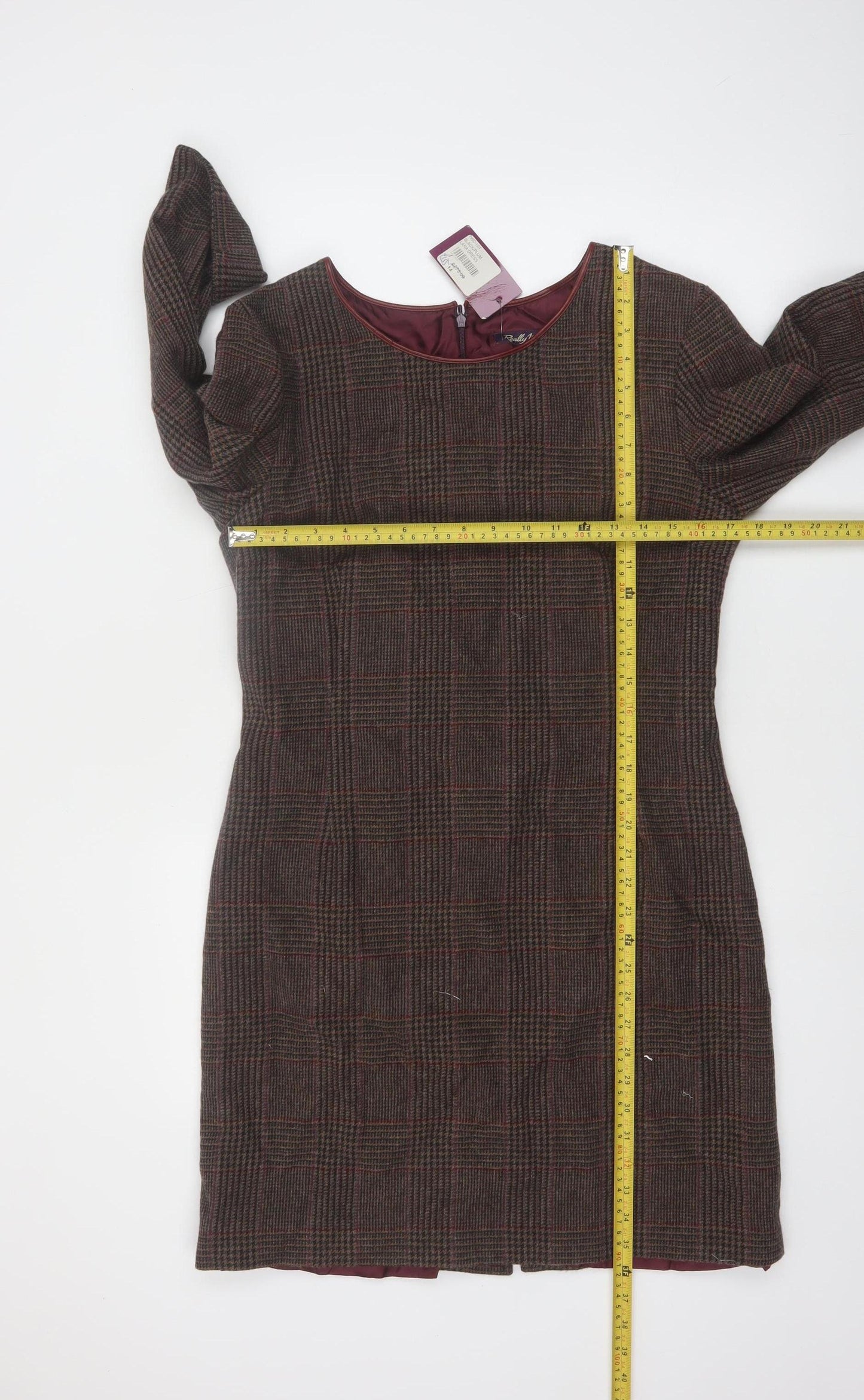 Really Wild Women’s Brown Check Wool Shift Dress Size 14