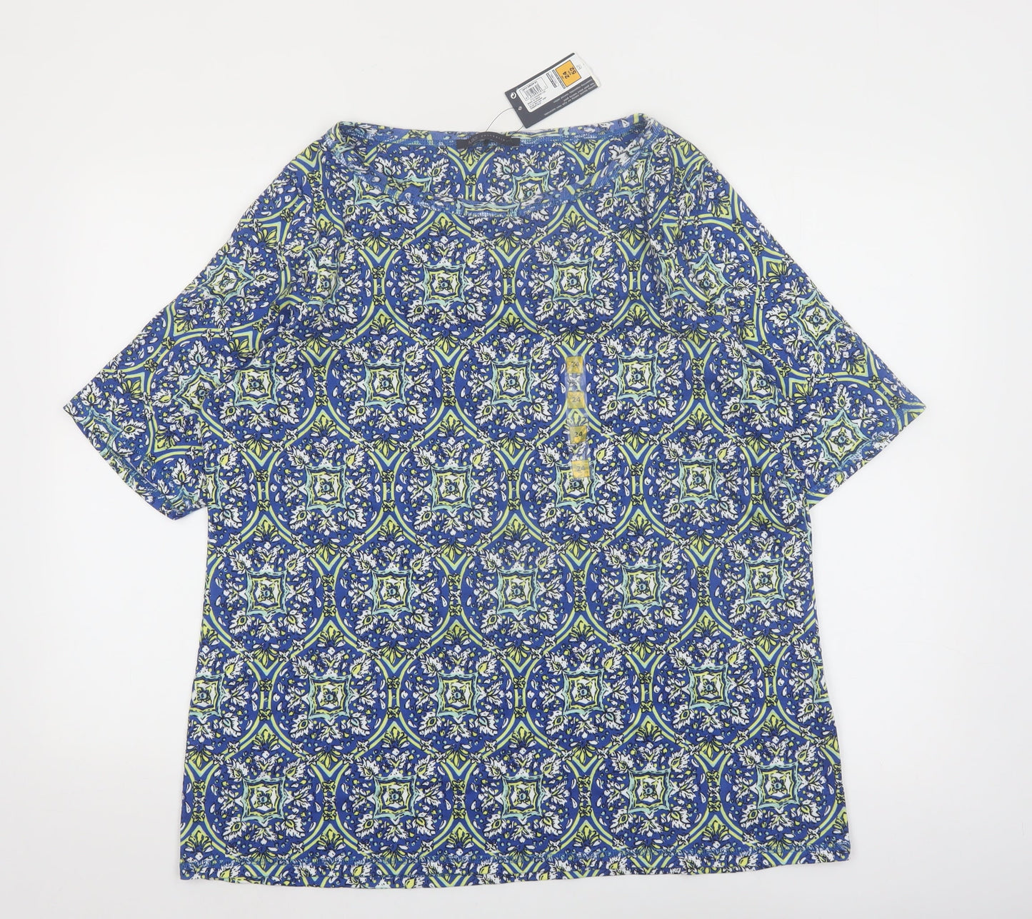 Marks and Spencer Women’s Blue Geometric Cotton T-Shirt Size 24