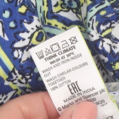 Marks and Spencer Women’s Blue Geometric Cotton T-Shirt Size 24