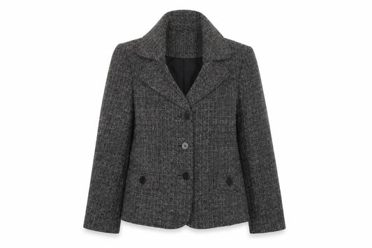 Style by EWM Women's Grey Tweed Blazer Size 12 Classic Work Jacket