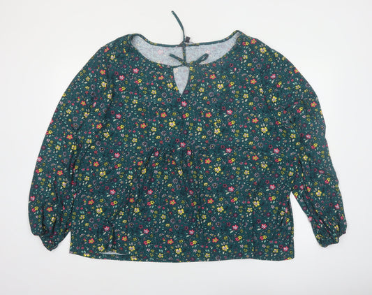 Bonmarché Women's Green Floral Long Sleeve Tunic Blouse Size 28