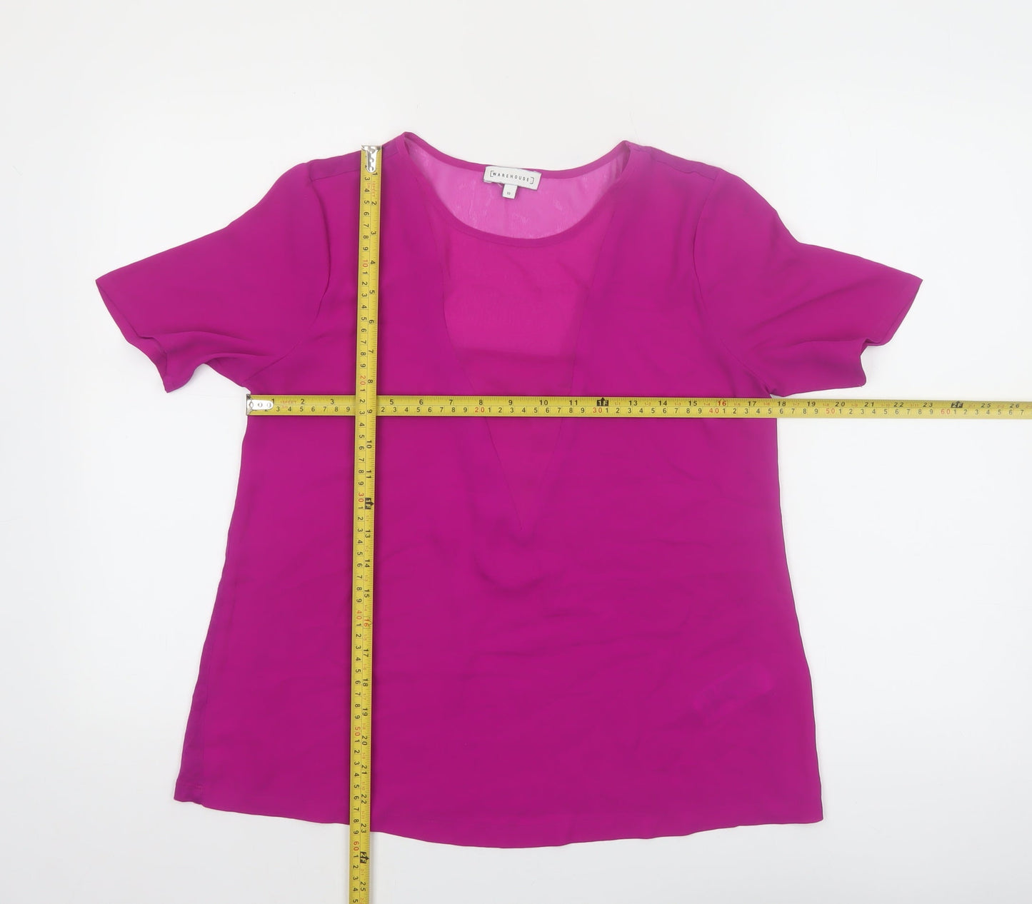 Warehouse Women Purple Chiffon V-Neck Short Sleeve Blouse Size 10