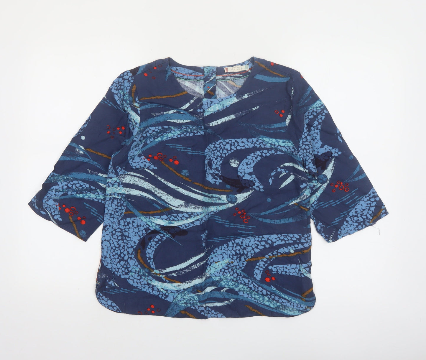 White Stuff Women’s Blue Art Print Tunic Blouse UK 8 3/4 Sleeve Rayon