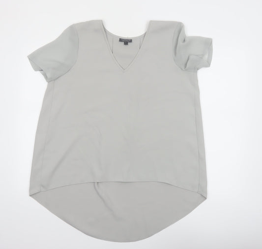 Topshop Women Grey V-Neck Short Sleeve Tunic Blouse Size 10
