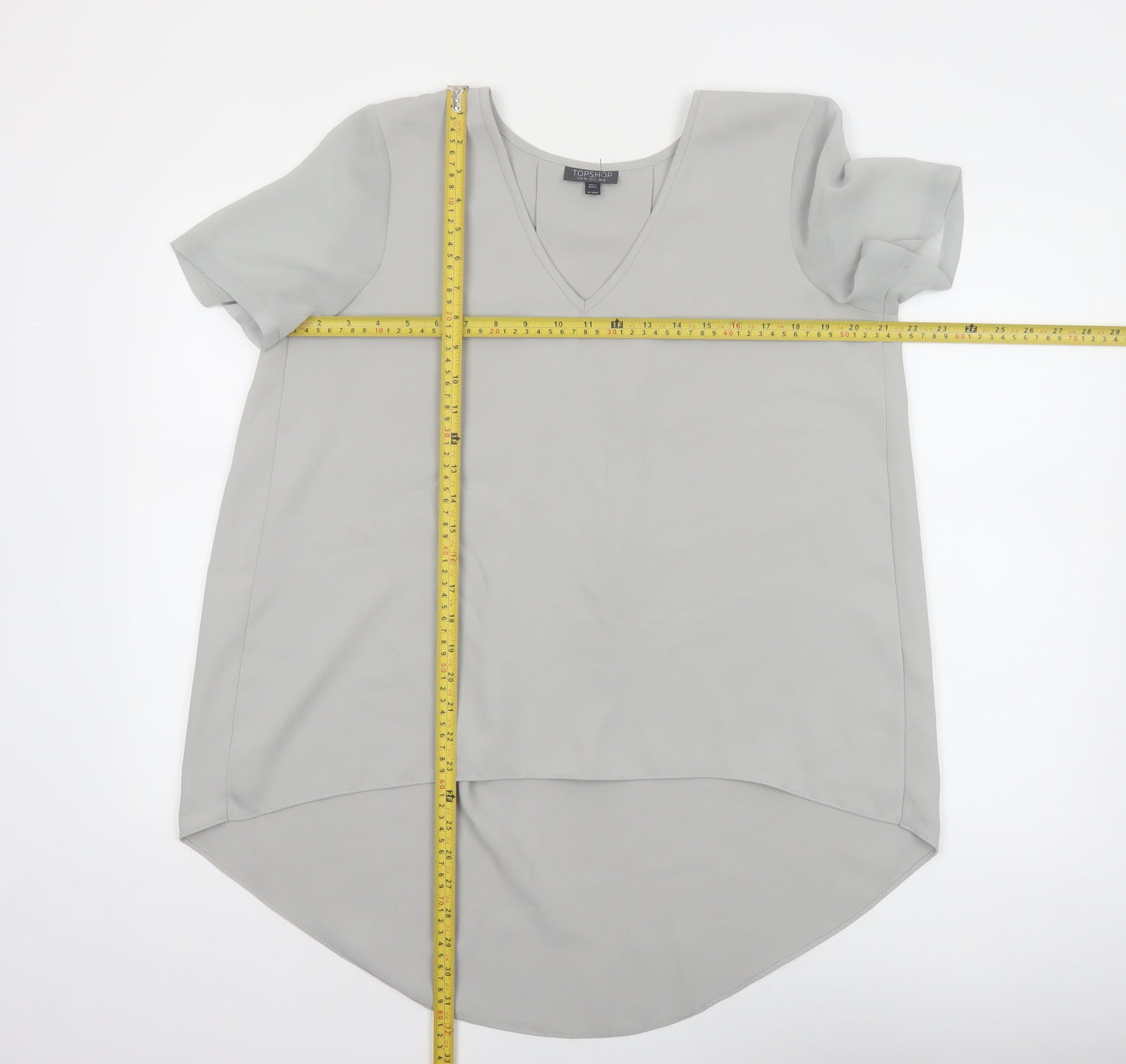 Topshop Women Grey V-Neck Short Sleeve Tunic Blouse Size 10