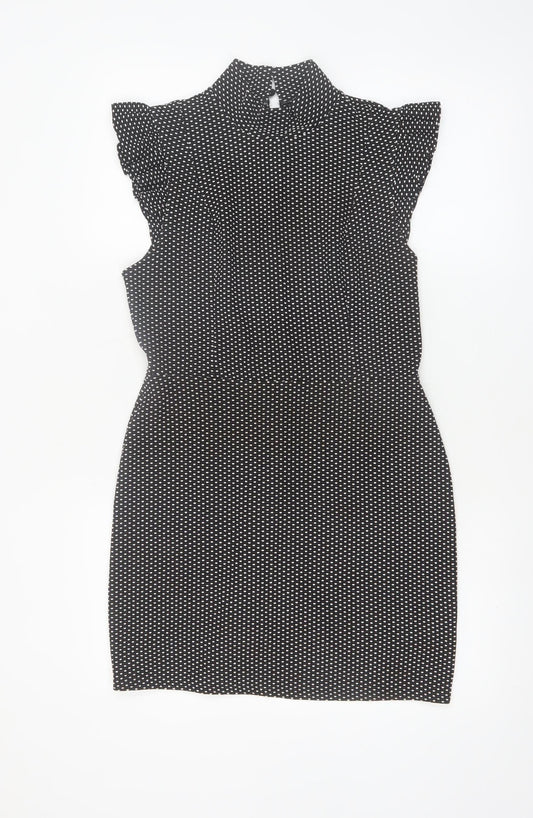 Miss Selfridge Petites Black Polka Dot Bodycon Dress UK 12