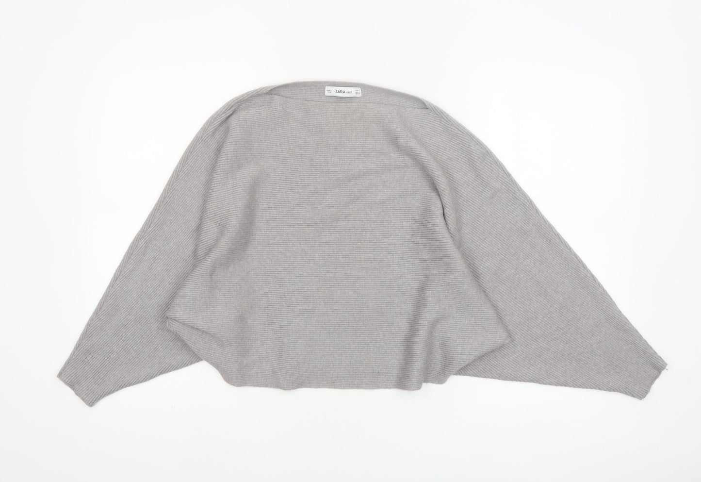 ZARA Women Grey Knit Boat Neck Relaxed Pullover Jumper L