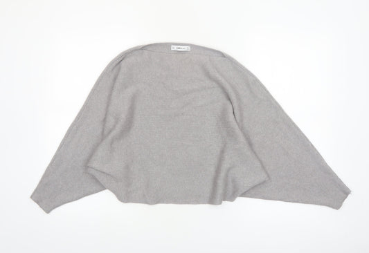 ZARA Women Grey Knit Boat Neck Relaxed Pullover Jumper L