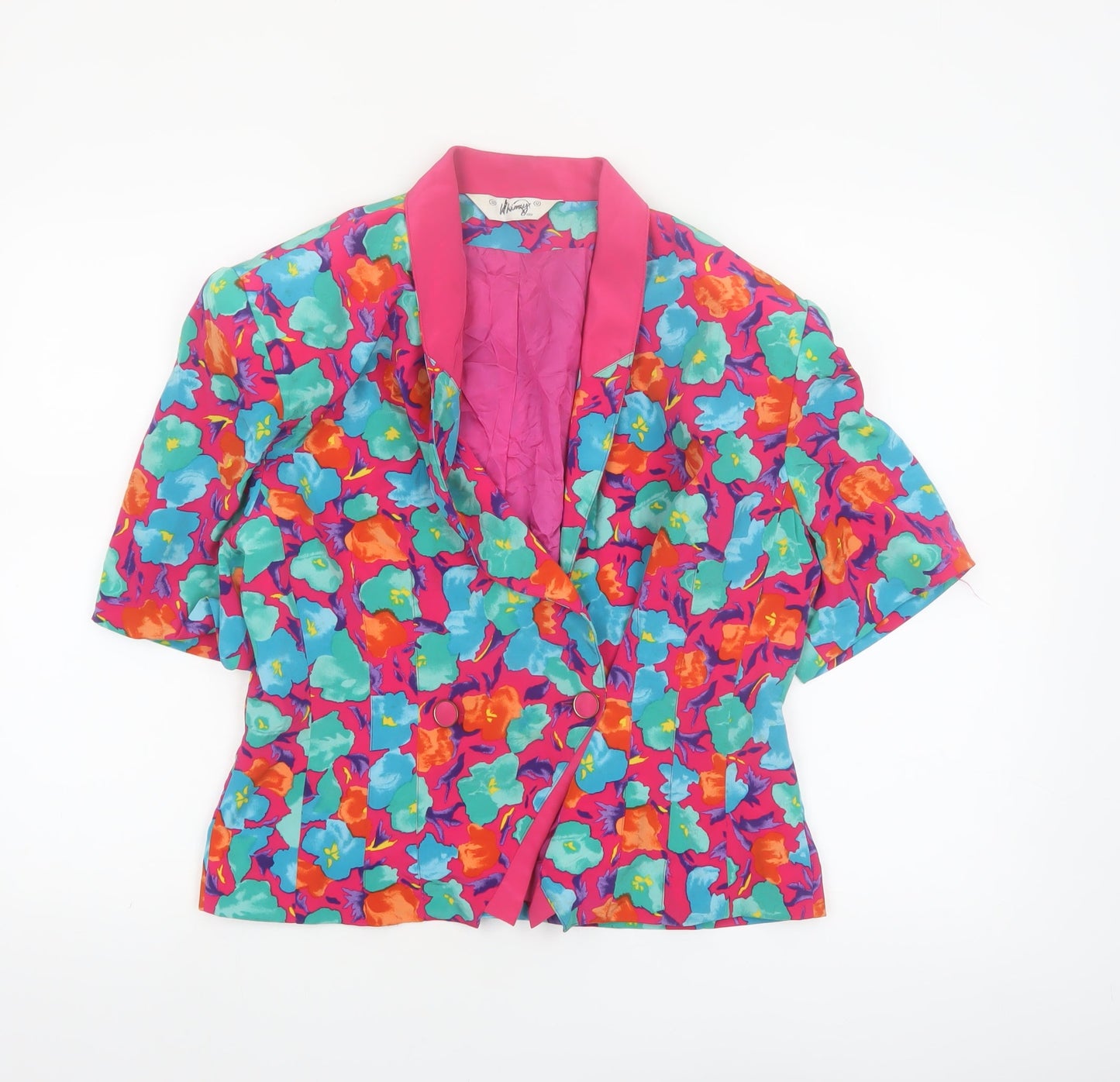Whimsy Women Pink Floral Short Sleeve Double-Breasted Blazer UK 12