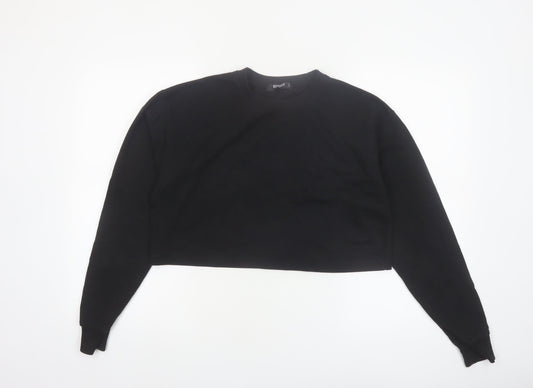 Missguided Women Black Cropped Long Sleeve Crew Neck Tall Size 10 Top
