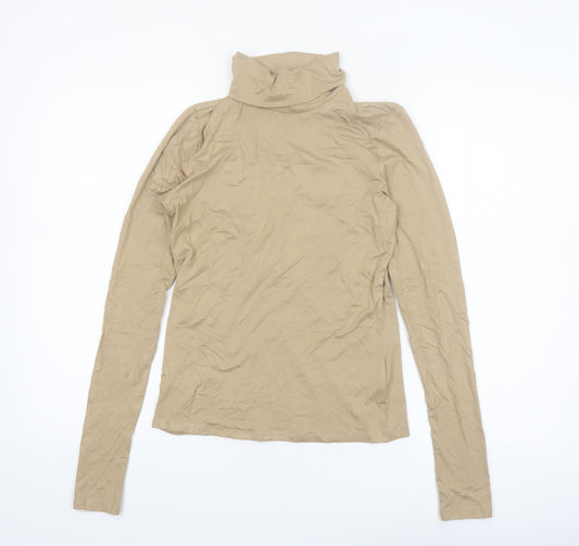 H&M Women Beige Roll Neck Long Sleeve Basic Jersey Top Size S