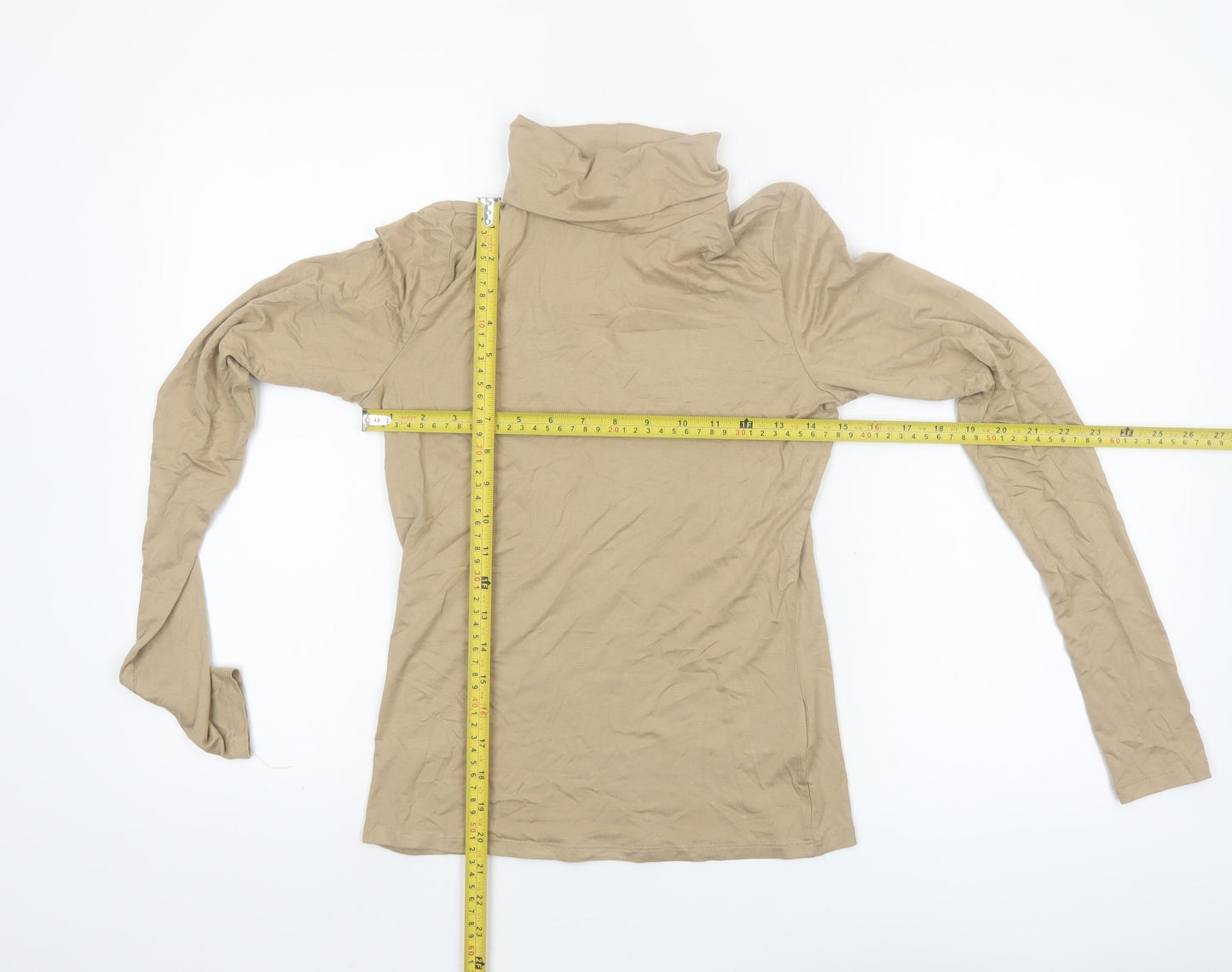 H&M Women Beige Roll Neck Long Sleeve Basic Jersey Top Size S