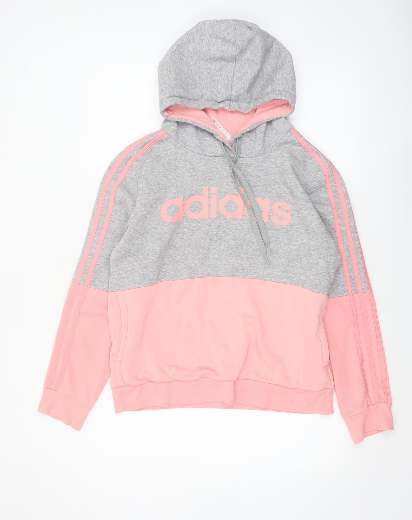Adidas Womens Grey Pink Pullover Hoodie Size 12-14 Cotton Blend