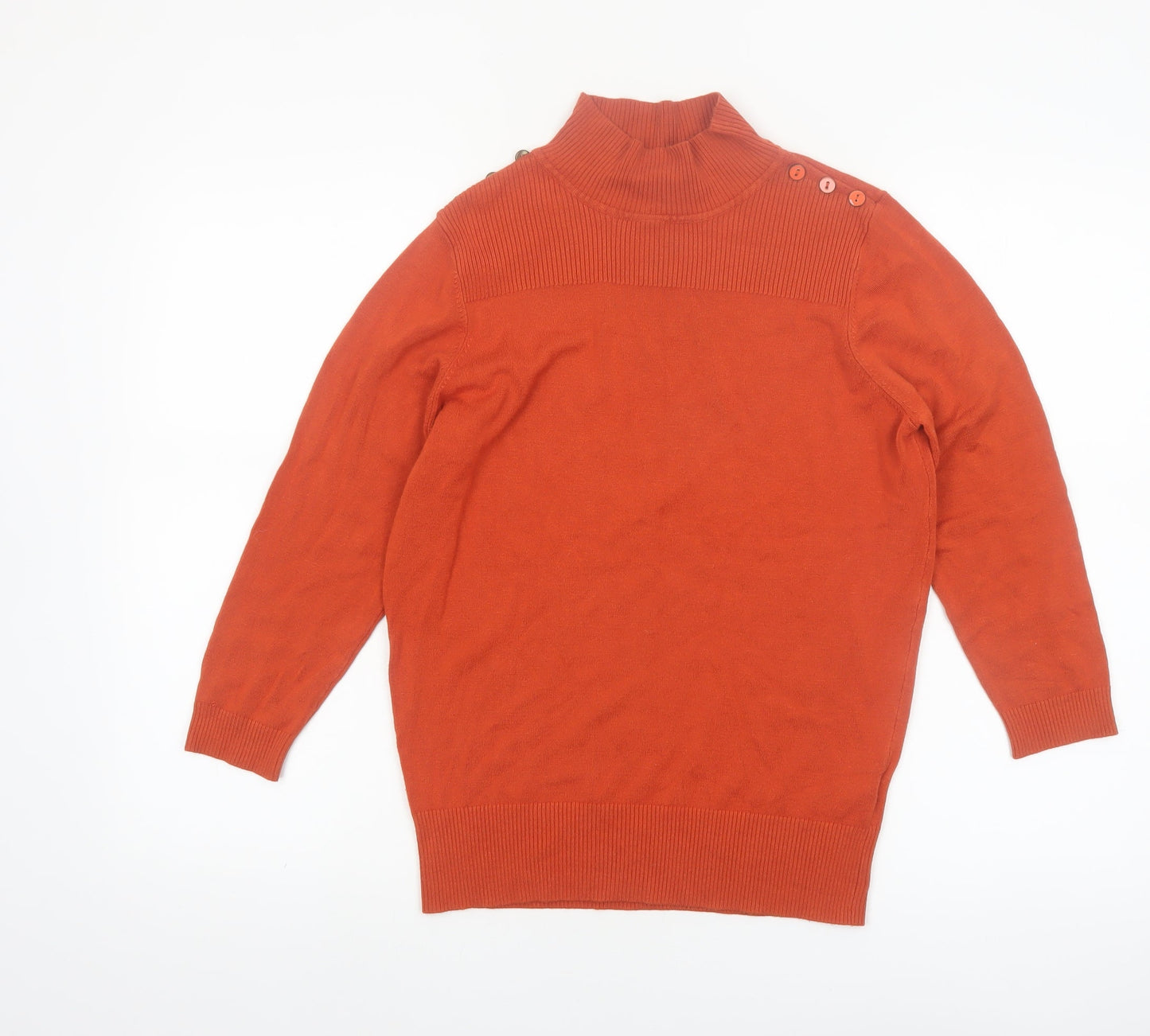 Wallis Women Orange Roll Neck Button Detail Jumper Size 12