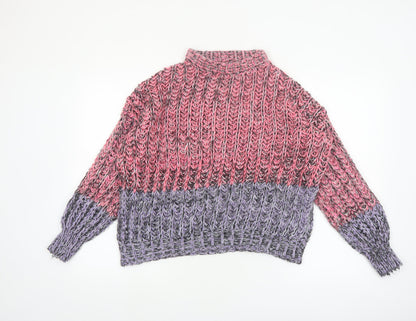 Additional front view of ASOS DESIGN Women's Multicoloured Chunky-Knit High Neck Jumper, size 10