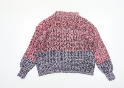 Close-up detail of ASOS DESIGN Women's Multicoloured Chunky-Knit High Neck Jumper, size 10