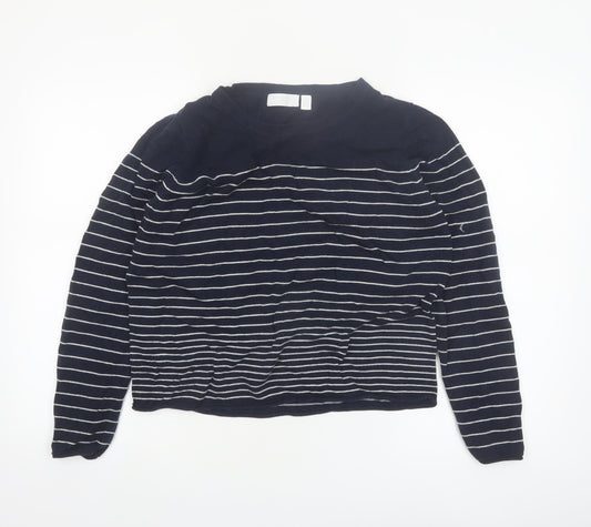 The White Company Women's Blue Striped Crew Neck Jumper Size 16