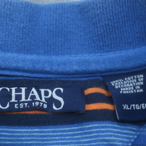 Chaps Men's Blue Striped Cotton Polo Shirt XL Short Sleeve