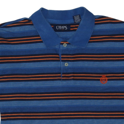 Chaps Men's Blue Striped Cotton Polo Shirt XL Short Sleeve