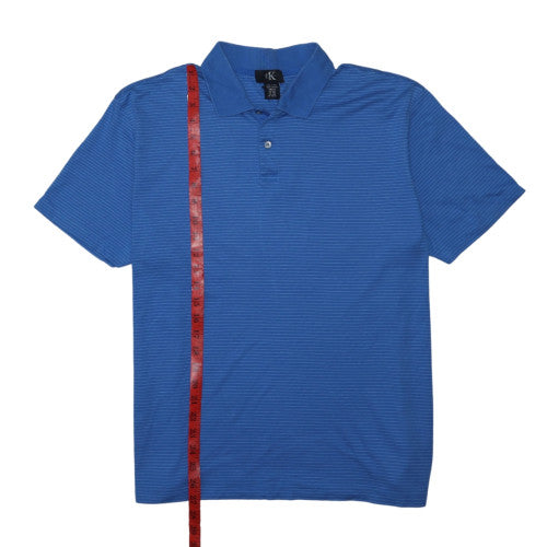 Calvin Klein Men's Blue Striped Cotton Polo Shirt XL Regular Fit