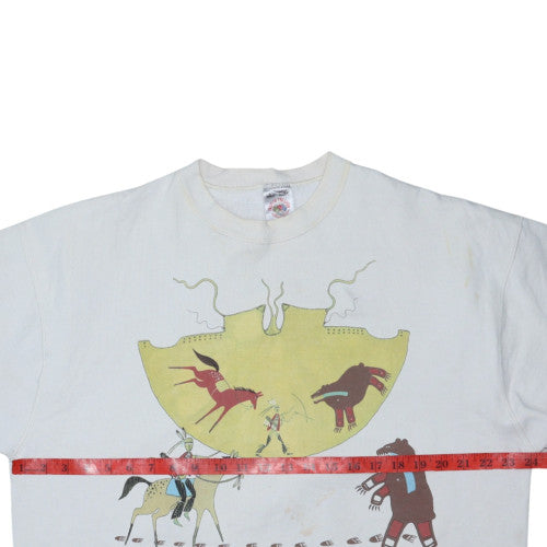 Fruit of the Loom Womens White Native Graphic Pullover Sweatshirt L