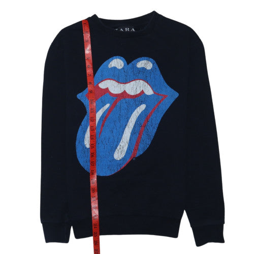 Zara Women Black The Rolling Stones Graphic Pullover Sweatshirt Size M