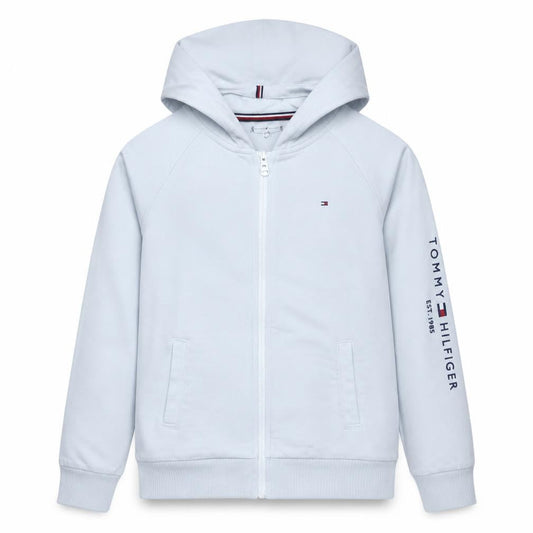 Front view of Tommy Hilfiger boys’ white full zip hoodie, size 176, cotton blend