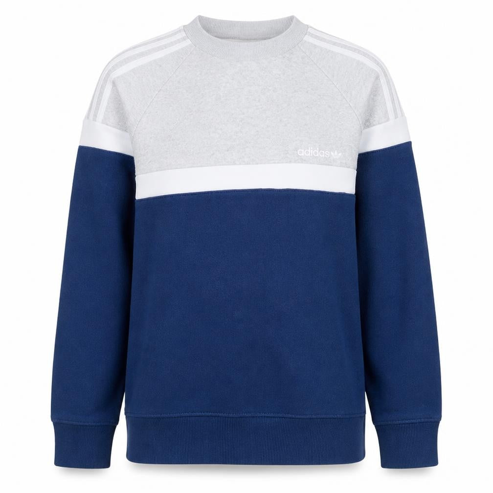 Adidas Men's Grey & Blue Crew Neck Pullover Sweatshirt M Classic Style