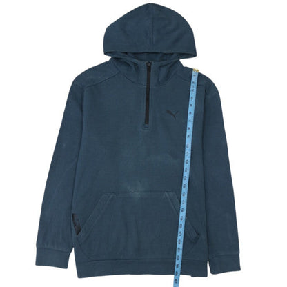 Close-up detail of Puma Men's Blue 1/2 Zip Hoodie Regular Fit, size M