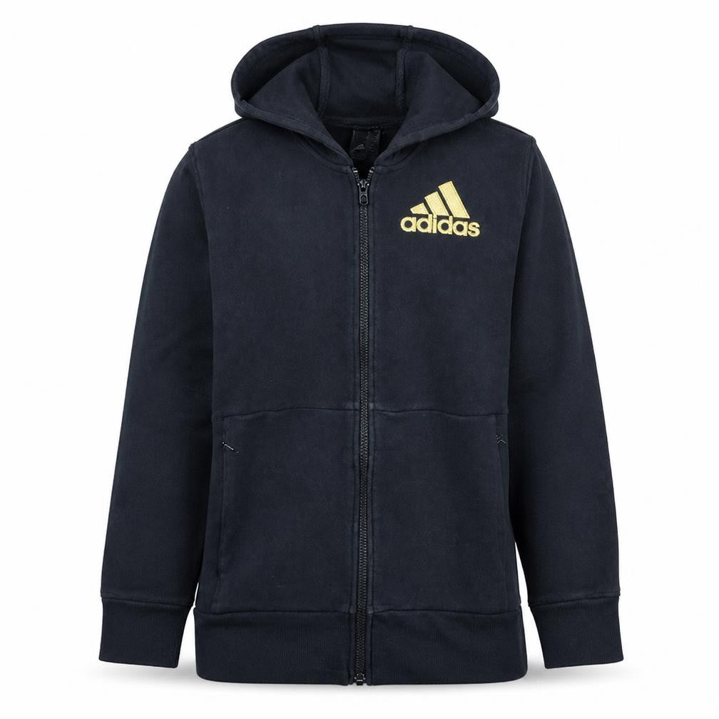 Adidas Women's Black Full Zip Hoodie Medium Gold Logo Cotton Blend