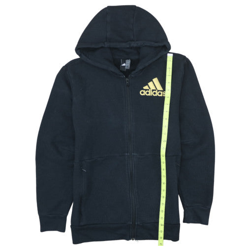 Adidas Women's Black Full Zip Hoodie Medium Gold Logo Cotton Blend