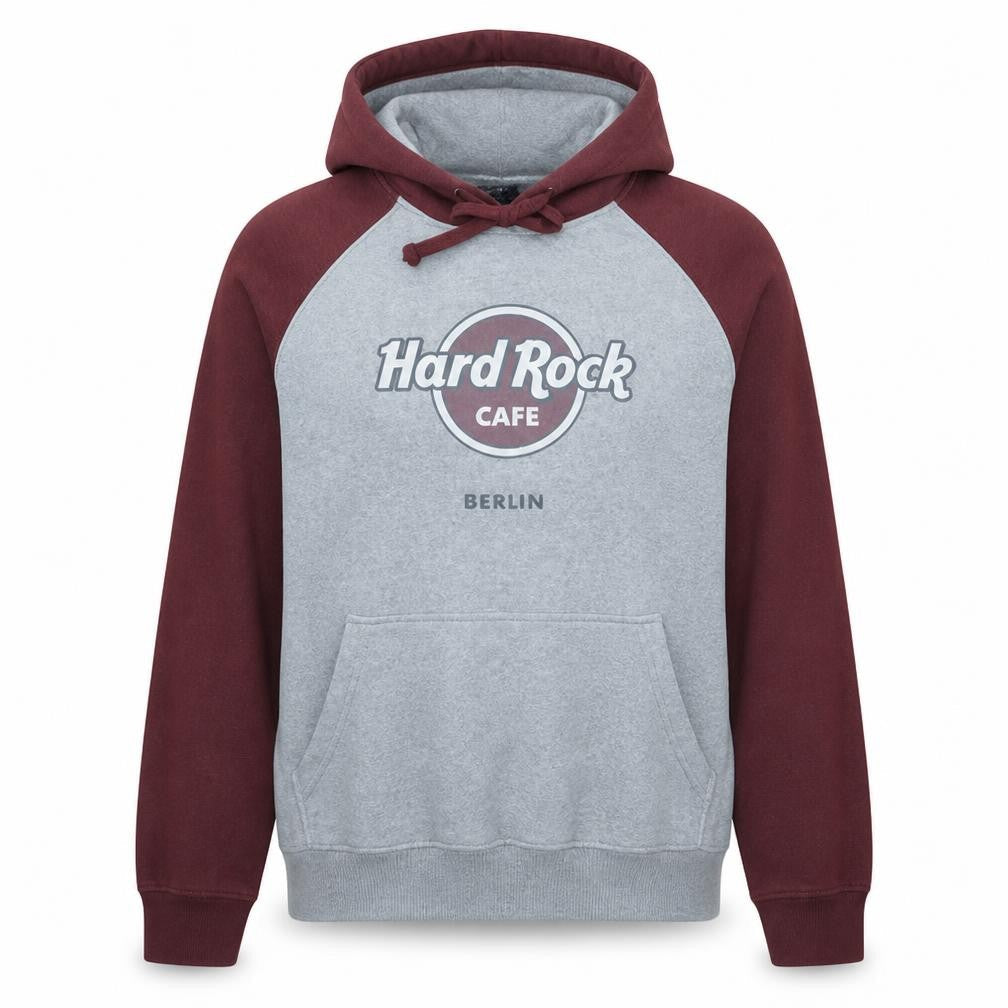 Hard Rock Cafe Berlin Womens Grey Burgundy Hoodie Size M Pullover