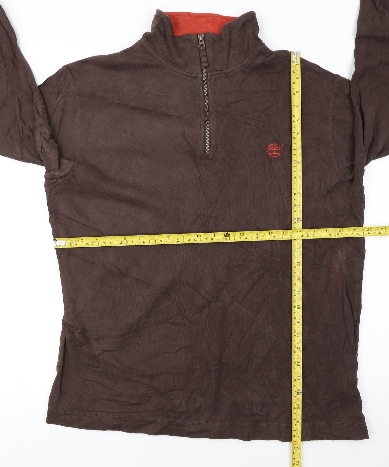 Timberland Men Brown XL 1/4 Zip Cotton Sweatshirt Regular Fit