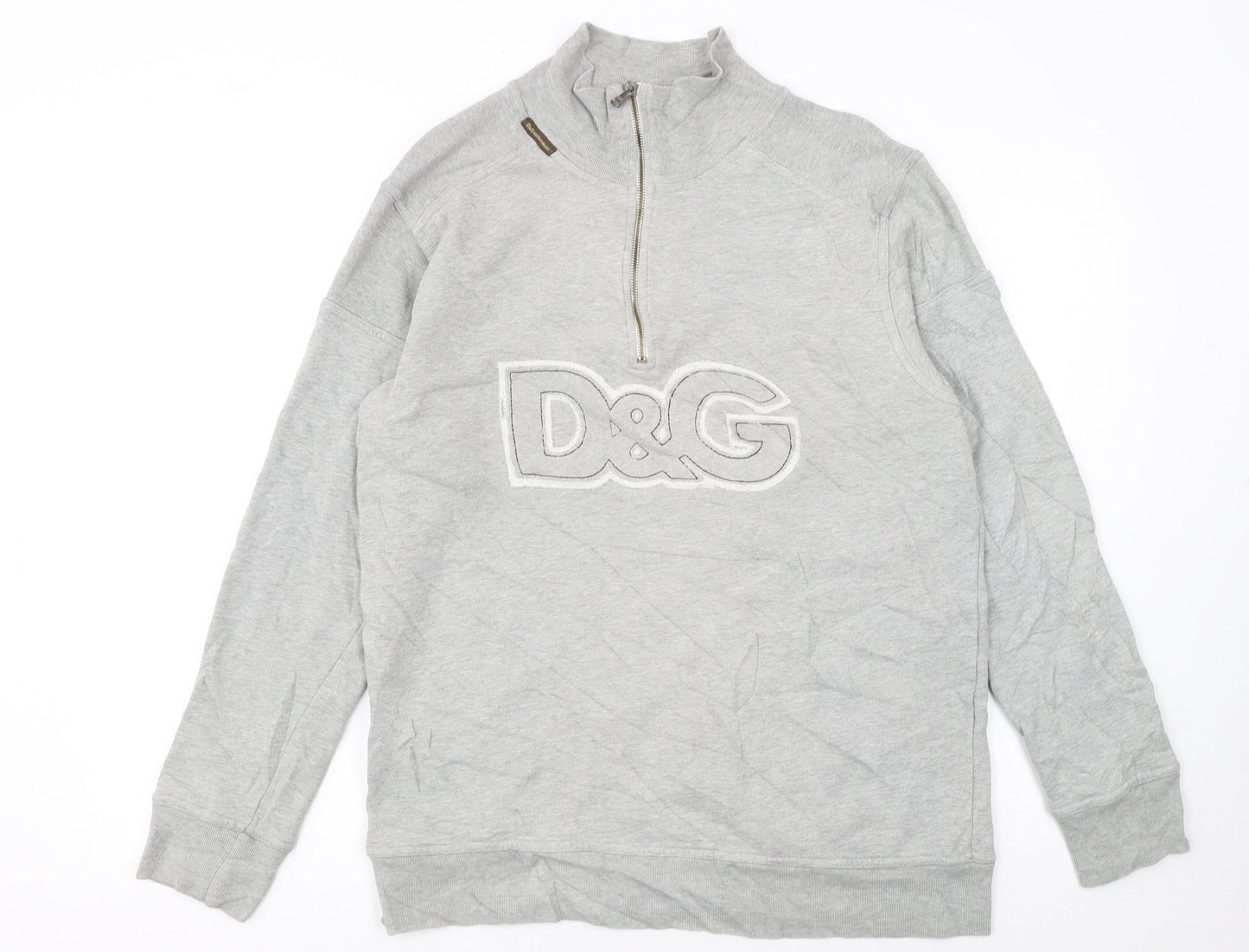 Dolce & Gabbana Men's Grey XL 1/2 Zip Logo Sweatshirt