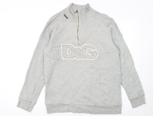 Dolce & Gabbana Men's Grey XL 1/2 Zip Logo Sweatshirt