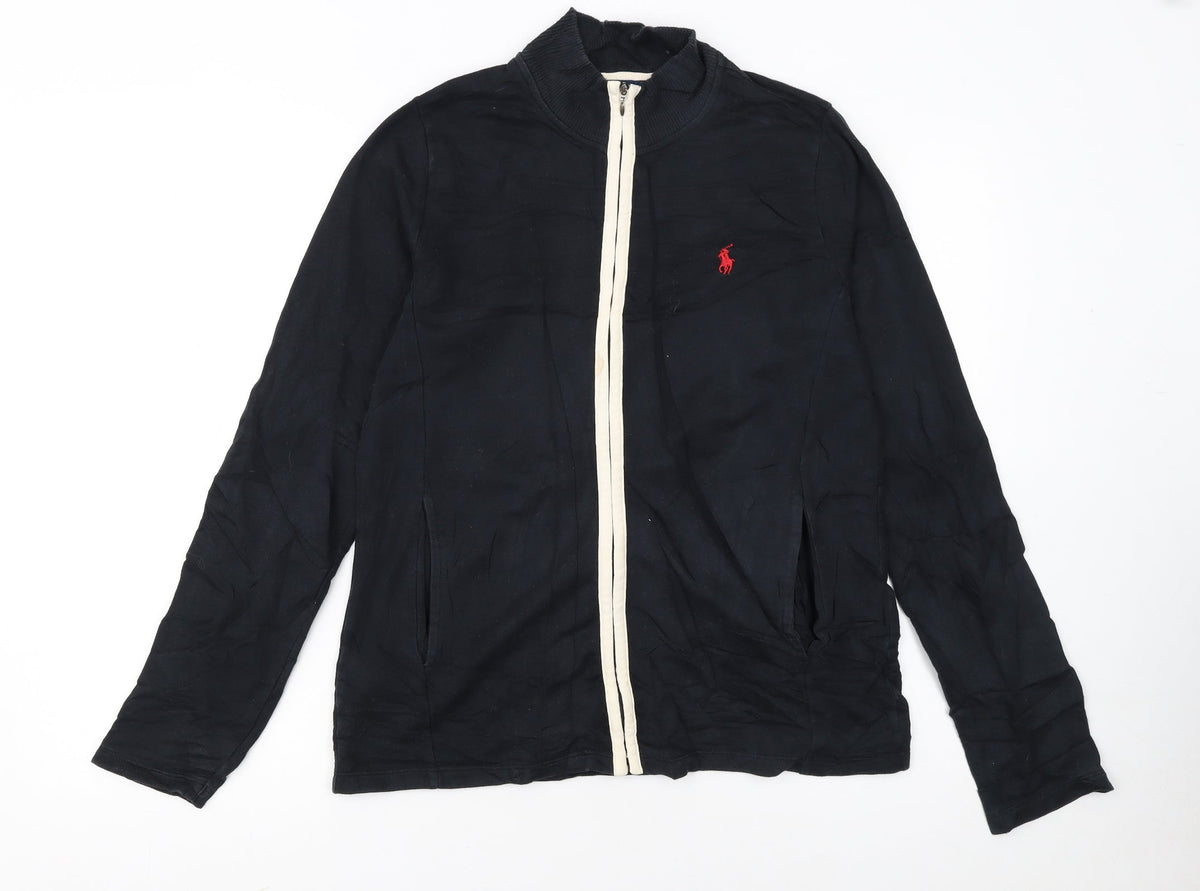 Ralph Lauren Women's Black Cotton Track Jacket Size M Full Zip
