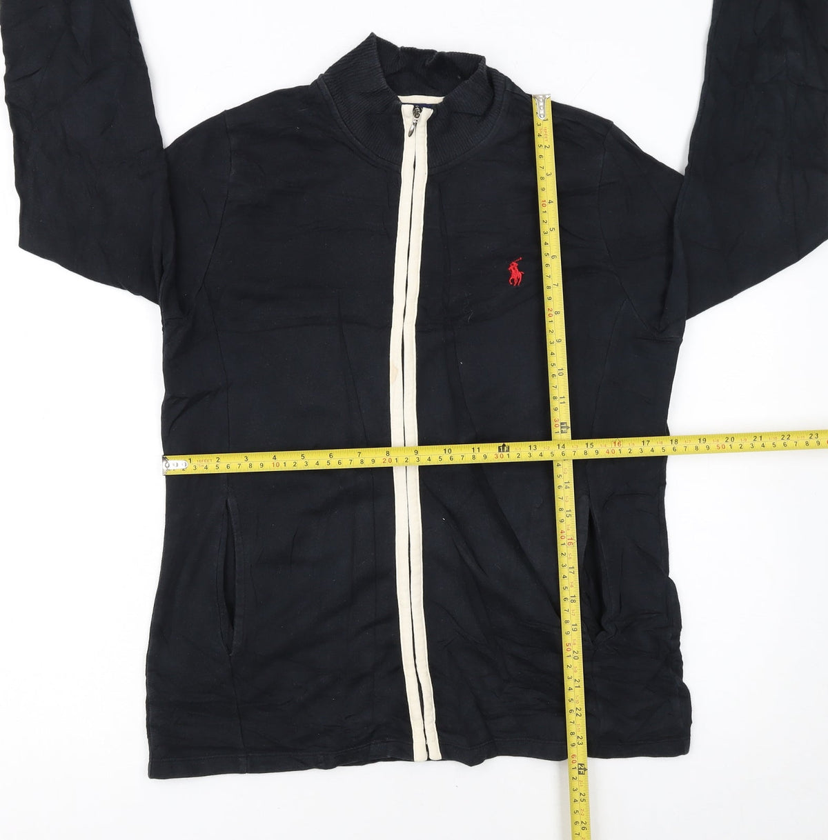Ralph Lauren Women's Black Cotton Track Jacket Size M Full Zip