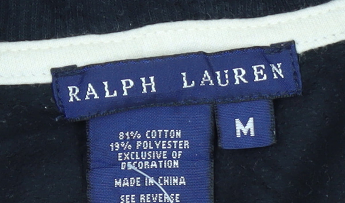 Ralph Lauren Women's Black Cotton Track Jacket Size M Full Zip