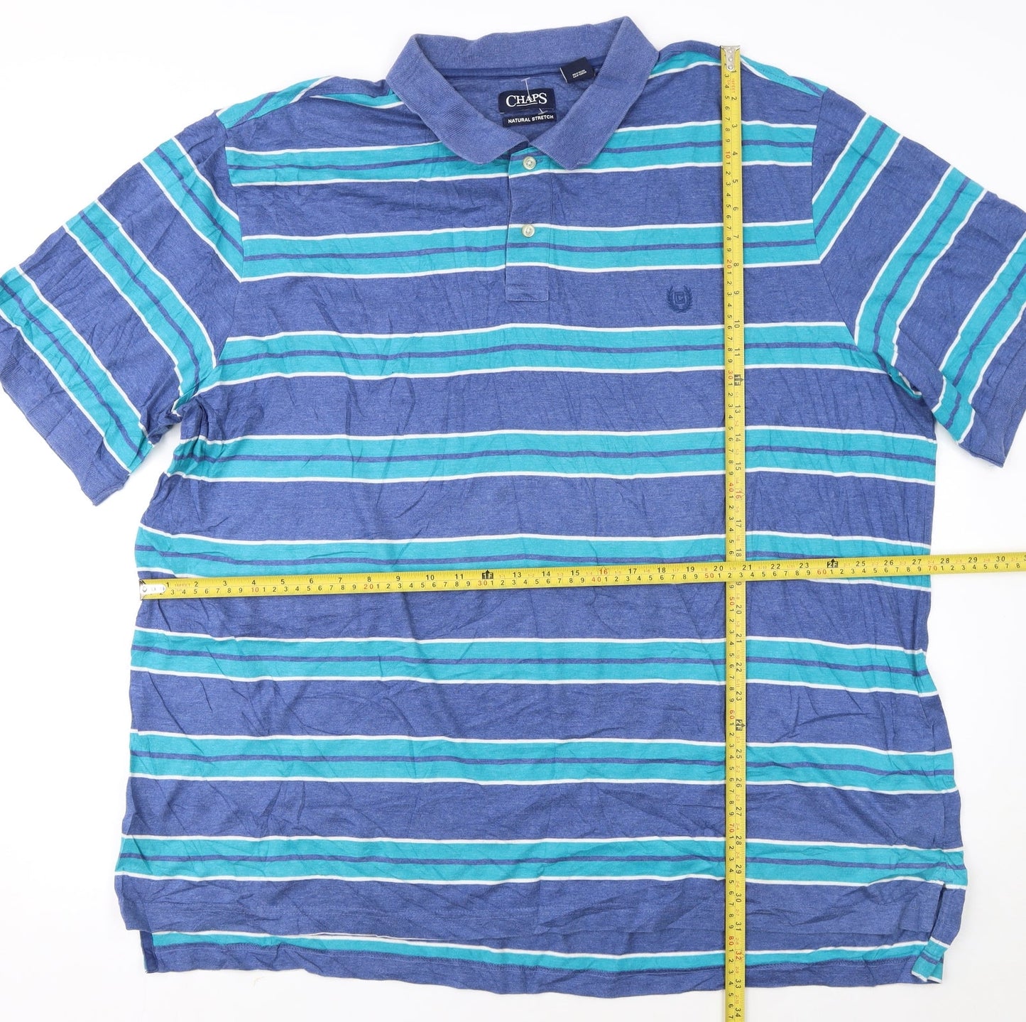 Chaps Men's Blue Striped Collared 2XL Cotton Stretch Polo Shirt