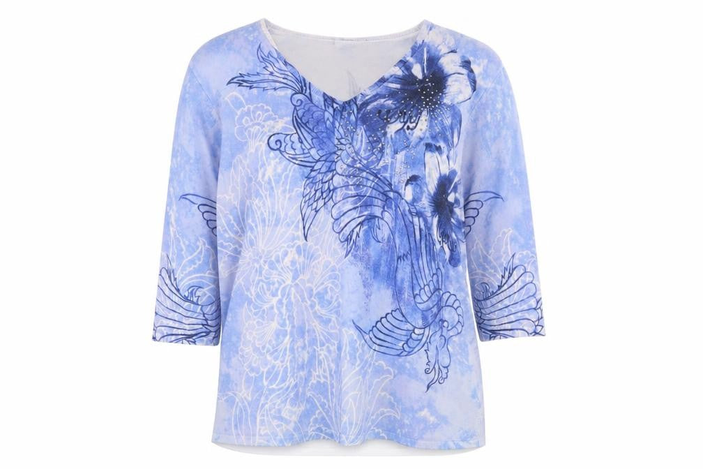 Gerry Weber Women Blue V-Neck 3/4 Sleeve Pullover Jumper Size 20