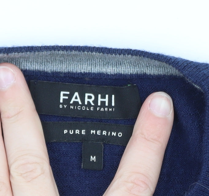 Farhi by Nicole Farhi Womens Blue Merino Wool Crew Neck Jumper M