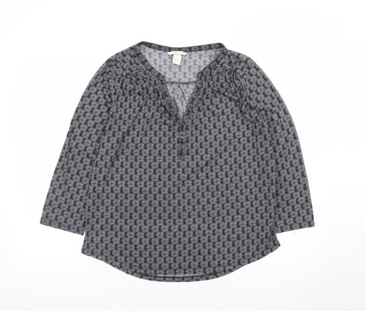 H&M Women's Grey Geometric V-Neck Tunic Blouse Size 12