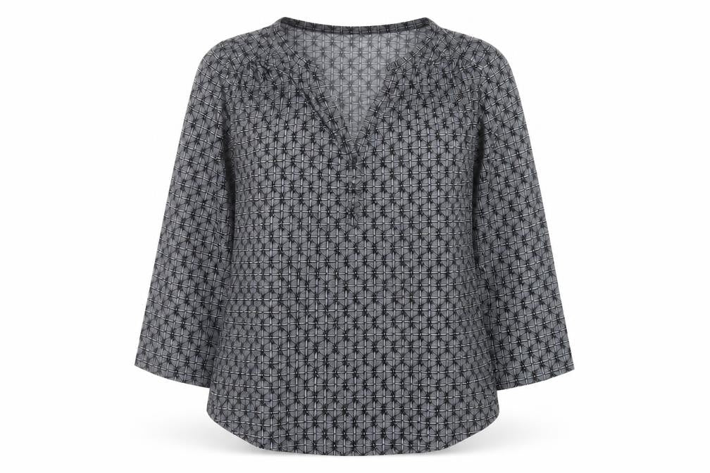 H&M Women's Grey Geometric V-Neck Tunic Blouse Size 12