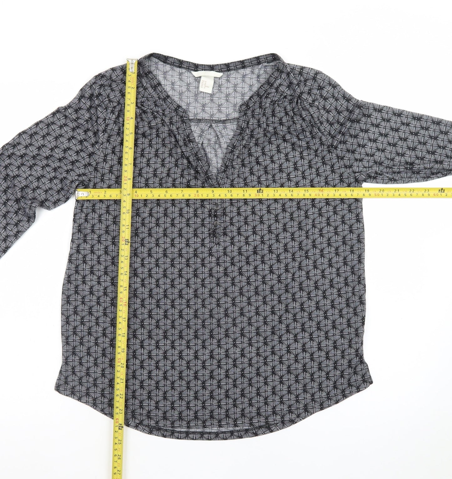H&M Women's Grey Geometric V-Neck Tunic Blouse Size 12
