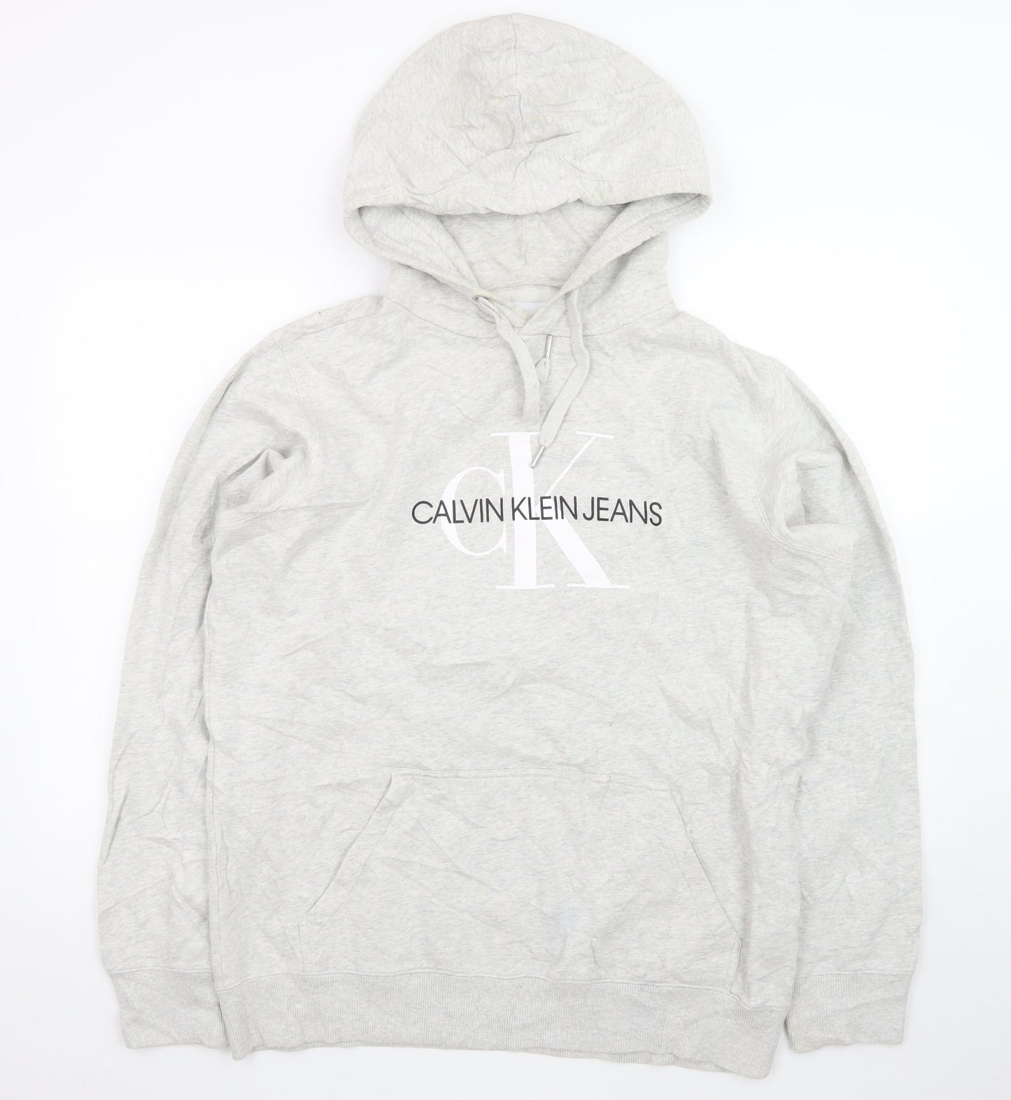 Calvin Klein Jeans Men's Grey XL Pullover Hoodie Logo Fleece