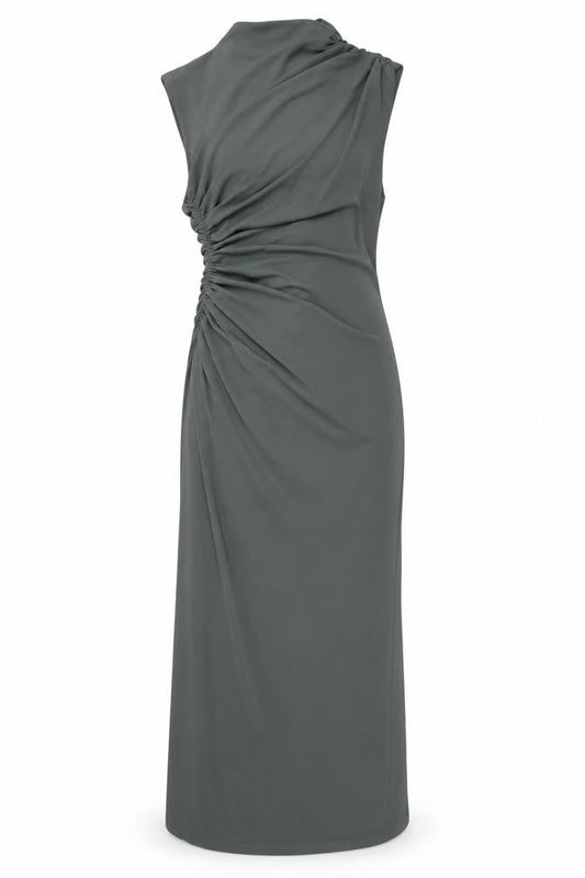 Zara Women’s Green Sleeveless Ruched Sheath Maxi Dress XS