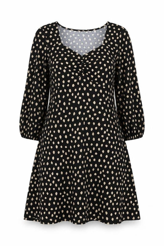 Front view of Papaya Women Black Polka Dot A-Line Dress, size 14