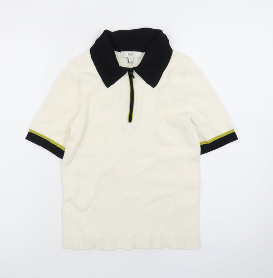 Marks and Spencer Men’s Ivory Short Sleeve 1/4 Zip Polo Shirt Size M